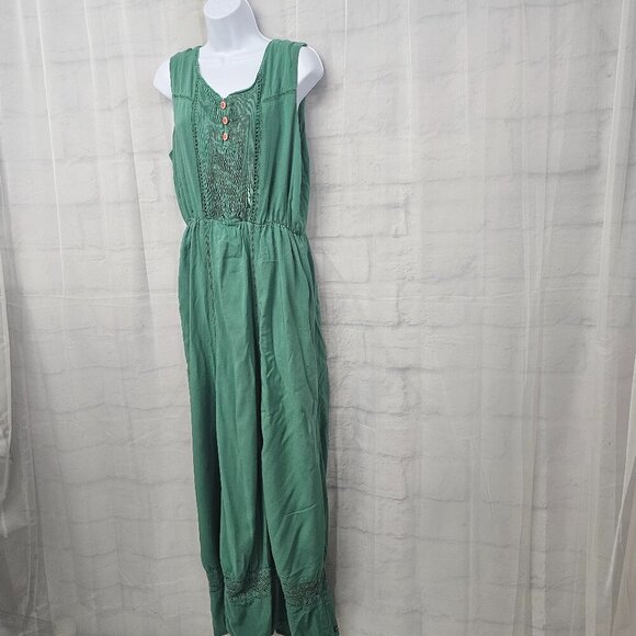 Matilda Jane Green Sleeveless Maxi Dress Crochet Pintuck Boho Prairie L - Picture 6 of 12